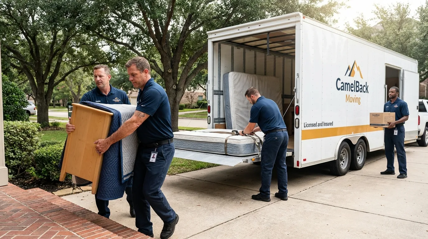 Crew loading residential truck for cross-state move from Harper, TX